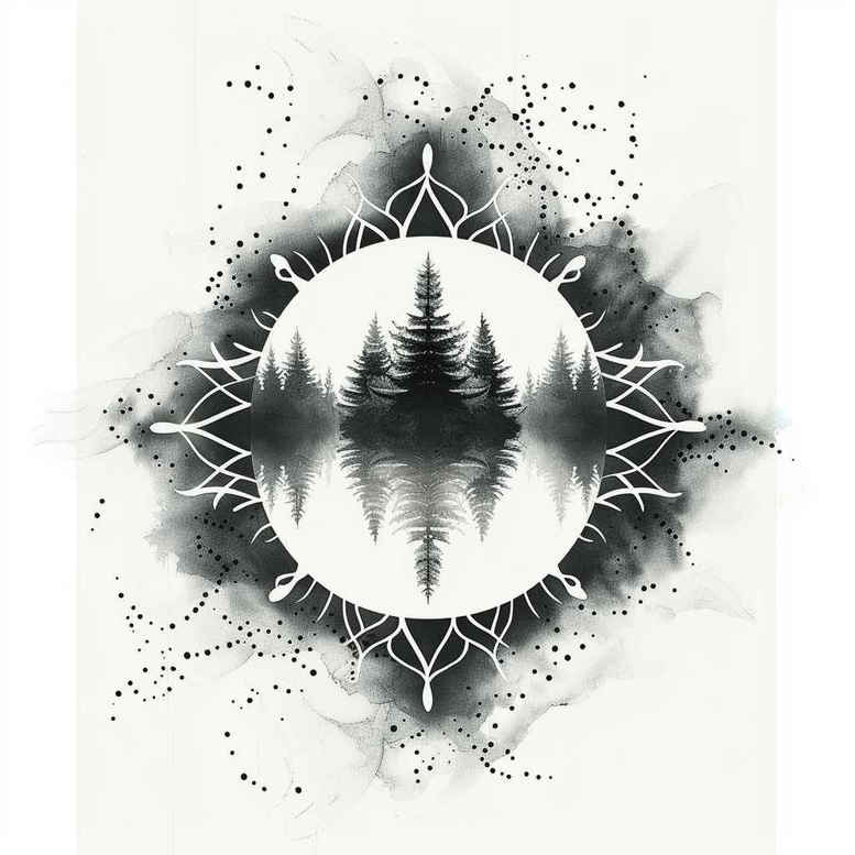 nature-in-lines – tattoo design ideas free ai generated – sacred-symbol – for-spine – Gallery: nature-and-geometry-inkby-ai