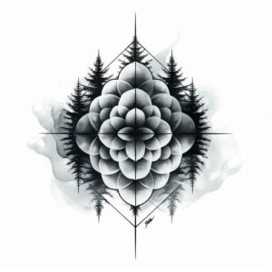 organic-symmetry – tattoo design ideas free ai generated – repetition – for-calf – Gallery: nature-and-geometry-inkby-ai