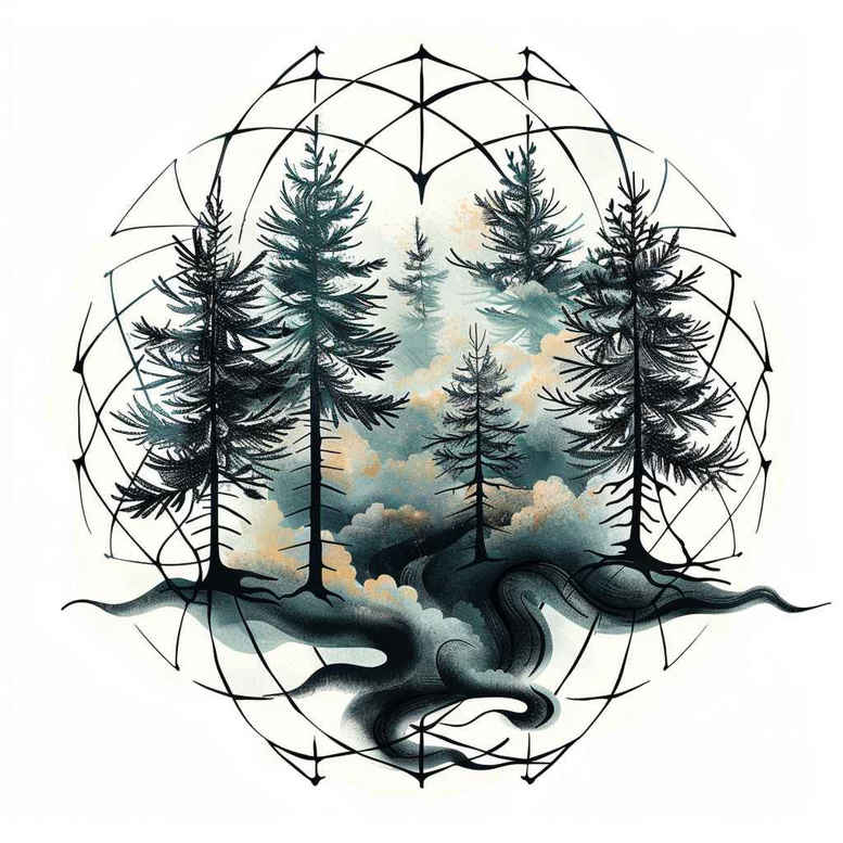 nature-and-geometry tattoo design ideas detailed linework 3D geometry meaning determination