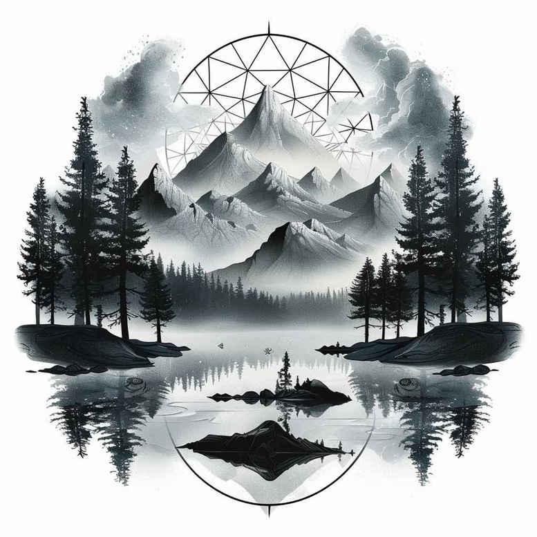 nature-and-geometry tattoo design ideas Realism transparent layer angular form symbolising determination