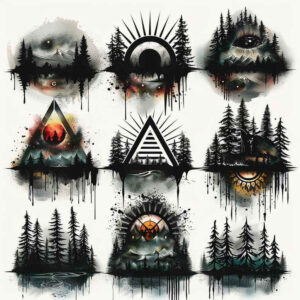 nature-and-geometry tattoo design ideas Surrealism mysterious bold blacks symbol of resilience