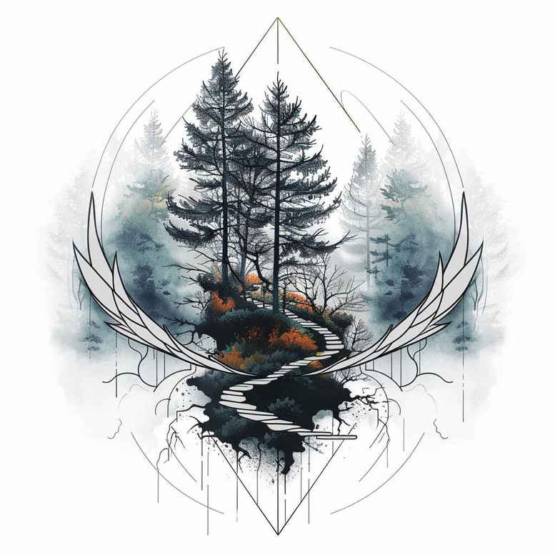 nature-and-geometry tattoo design ideas Surrealism subconscious themes bold script for wrist side