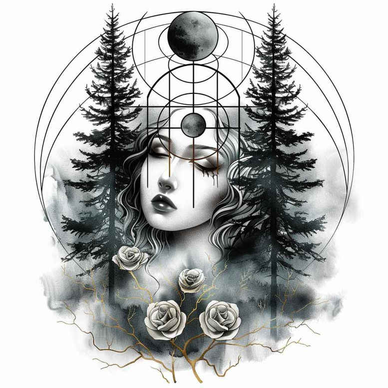 nature-and-geometry tattoo design ideas dynamic composition circle geometry symbol of strength