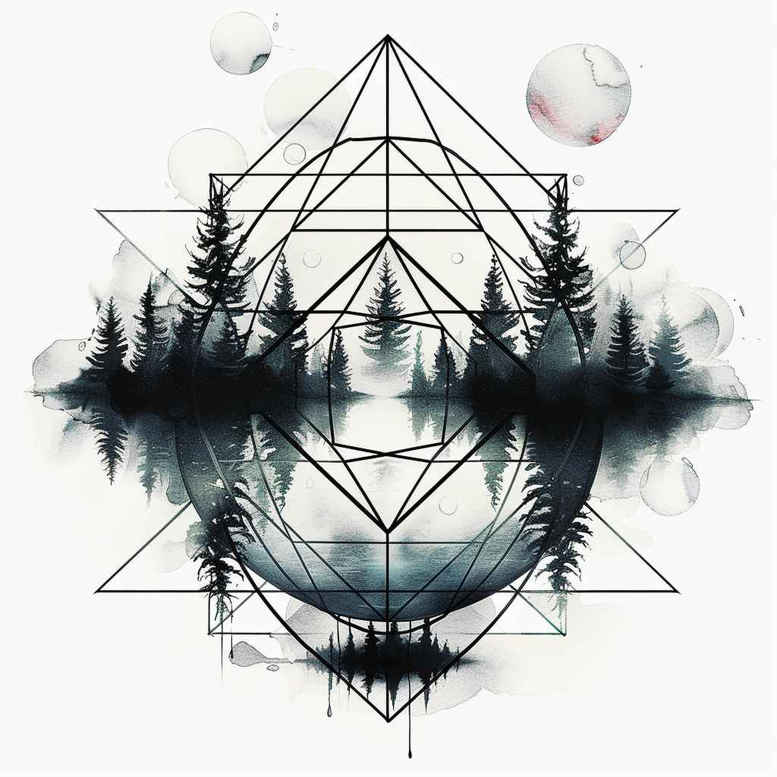 nature-and-geometry tattoo design ideas Surrealism hyperreal crystal shape symbol of strength