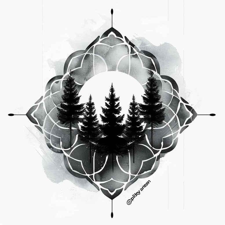 nature-and-geometry tattoo design ideas distorted perspective cube for shoulder blade