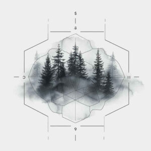 nature-and-geometry tattoo design ideas Surrealism enigmatic visuals diamond grid for back