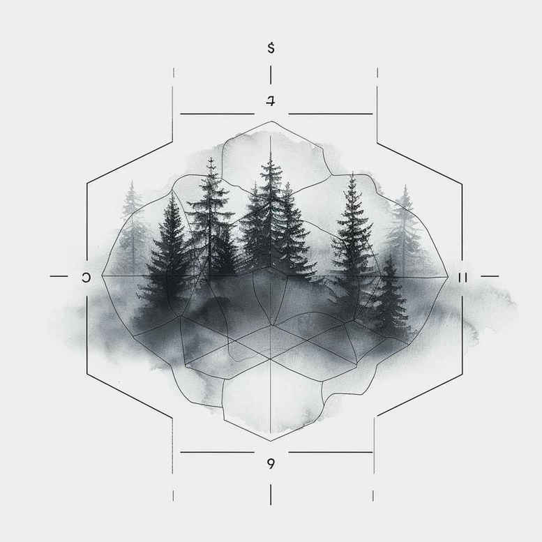 nature-and-geometry tattoo design ideas Surrealism enigmatic visuals diamond grid for back