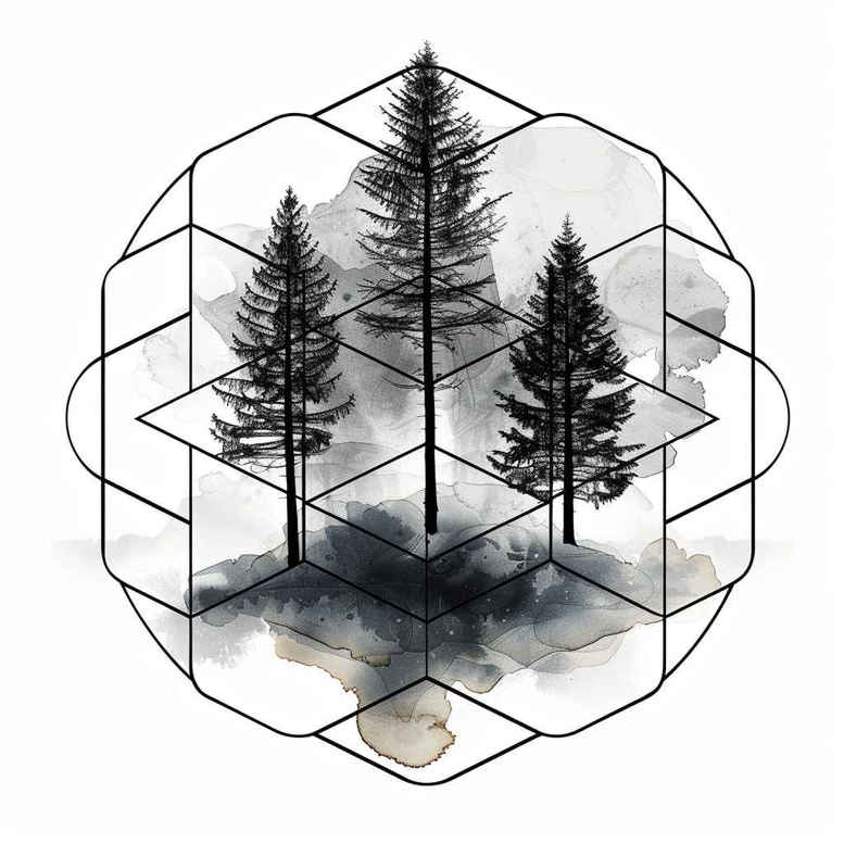 nature-and-geometry tattoo design ideas bold highlights dot shading for palm