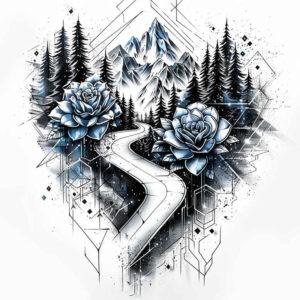 nature-and-geometry tattoo design ideas minimal facet effect for calf