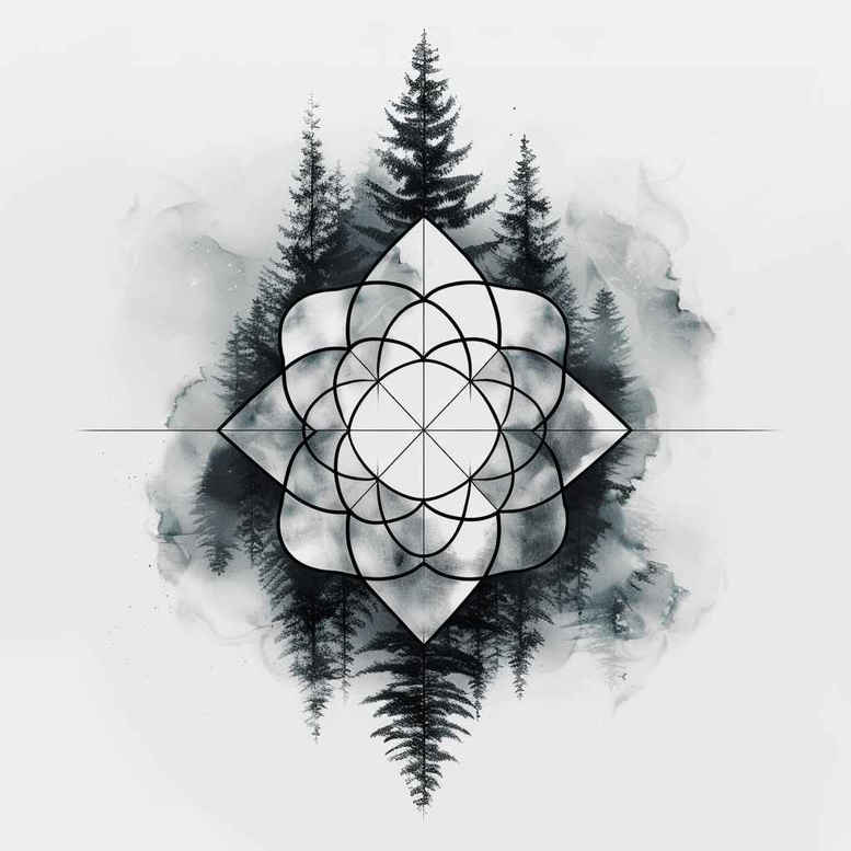 nature-and-geometry tattoo design ideas smooth complexion fractal design perseverance and power