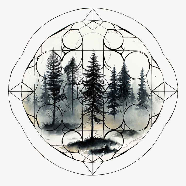 nature-and-geometry tattoo design ideas Surrealism symbolism geodesic symbol of strength