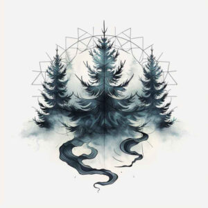 nature-and-geometry tattoo design ideas Surrealism fluid forms geometric border for back shoulder