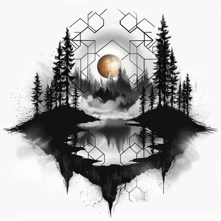 nature-and-geometry tattoo design ideas photo-realistic geometric mosaic for hand