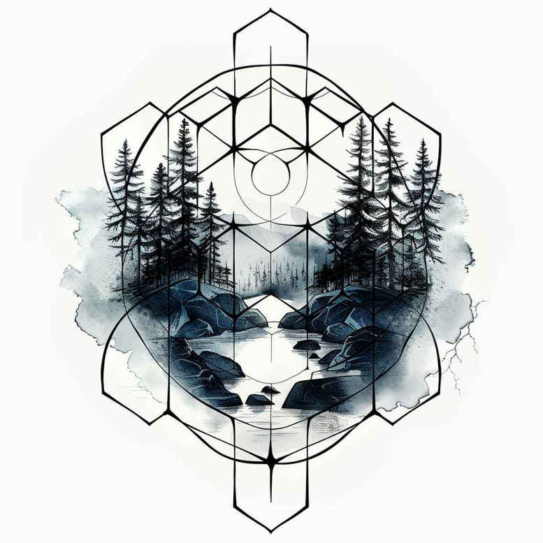 nature-and-geometry tattoo design ideas Surrealism shifting shapes geometric pattern for forearm