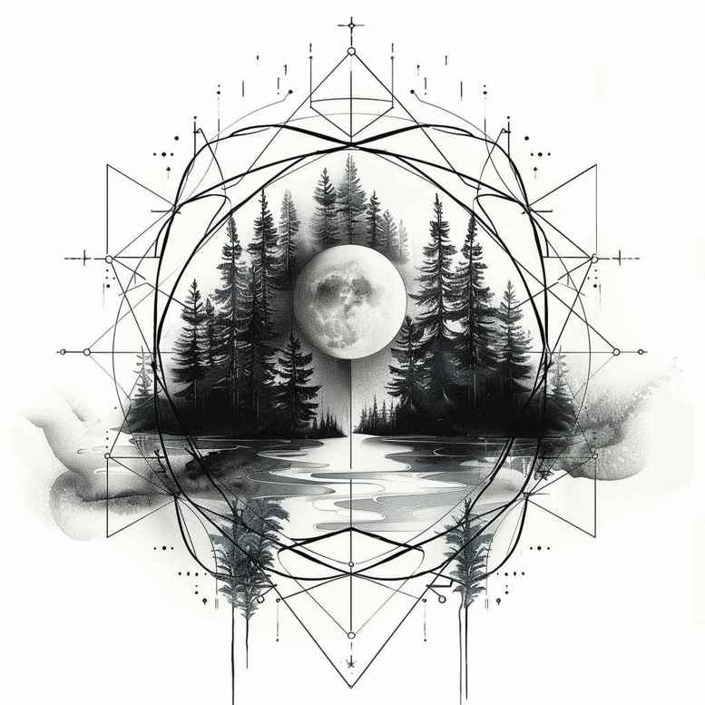 nature-and-geometry tattoo design ideas abstract geometric pattern stands for courage