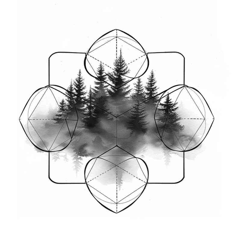 nature-and-geometry tattoo design ideas phantasmagoric geometric symbol of courage