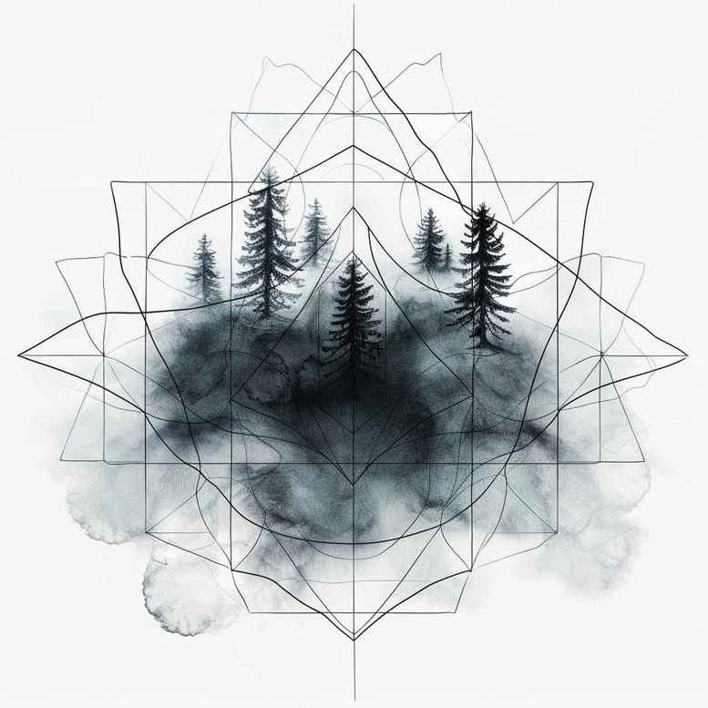 nature-and-geometry tattoo design ideas color depth geometric texture for upper thigh