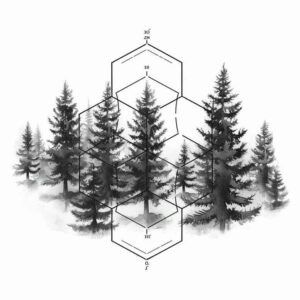 nature-and-geometry tattoo design ideas strong contrast gridwork for lower thigh