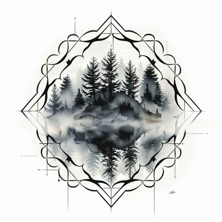 nature-and-geometry tattoo design ideas Surrealism fantastical elements harmonic ratio for behind ear