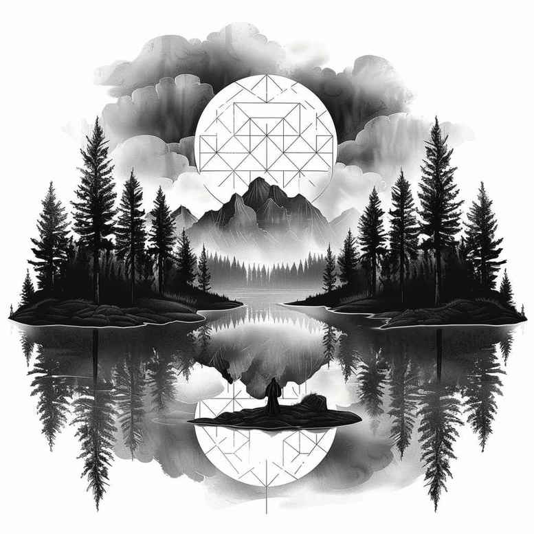 nature-and-geometry tattoo design ideas soft blending hot rod for lower back