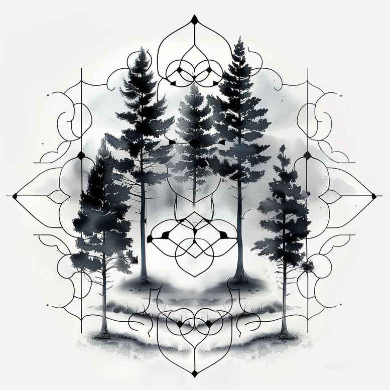 nature-and-geometry tattoo design ideas layered color interlaced grid meaning courage