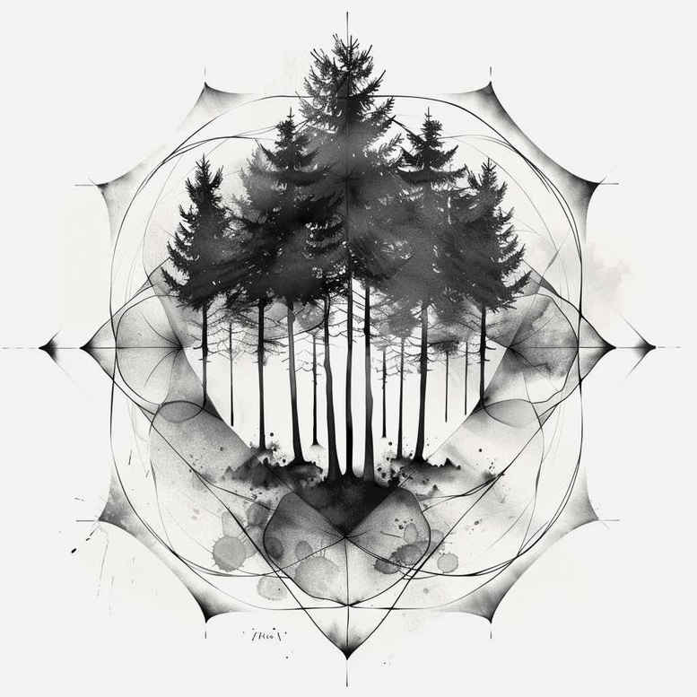 nature-and-geometry tattoo design ideas moody isometric projection endurance and power