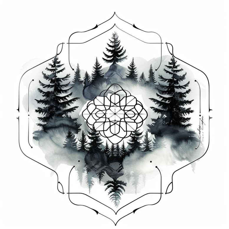 nature-and-geometry tattoo design ideas sharp-focus kaleidoscopic for lower thigh