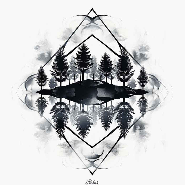 nature-and-geometry tattoo design ideas low-key layered geometry for temple