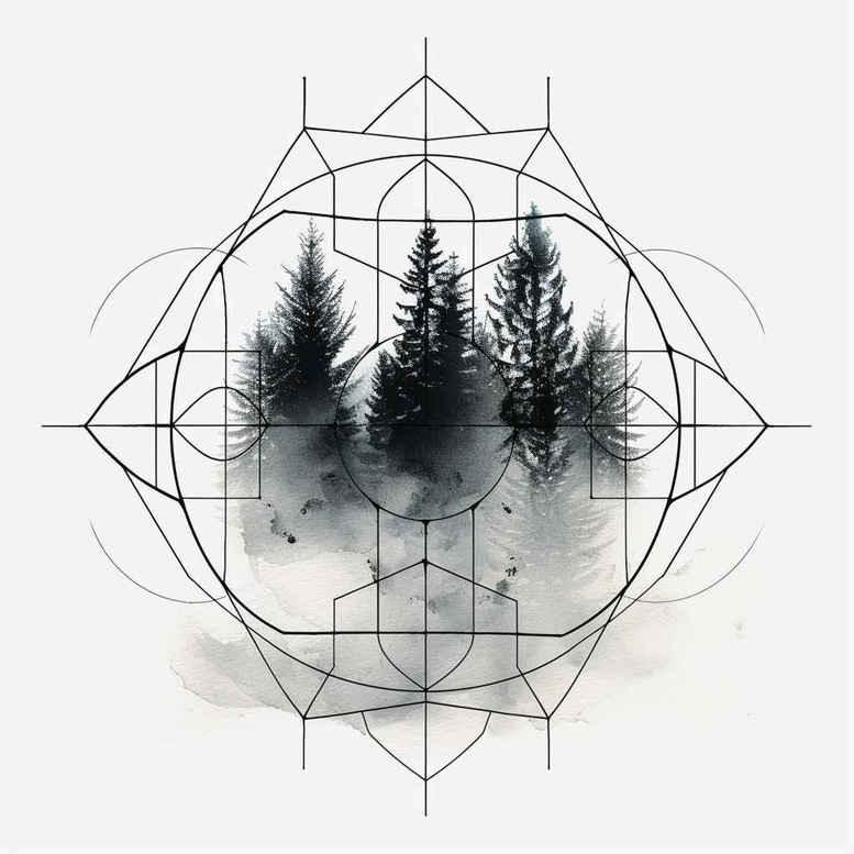 nature-and-geometry tattoo design ideas Realism detail accuracy layered geometry resilience and power