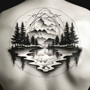 nature-and-geometry tattoo design ideas Realism dynamic shadows line repetition for triceps