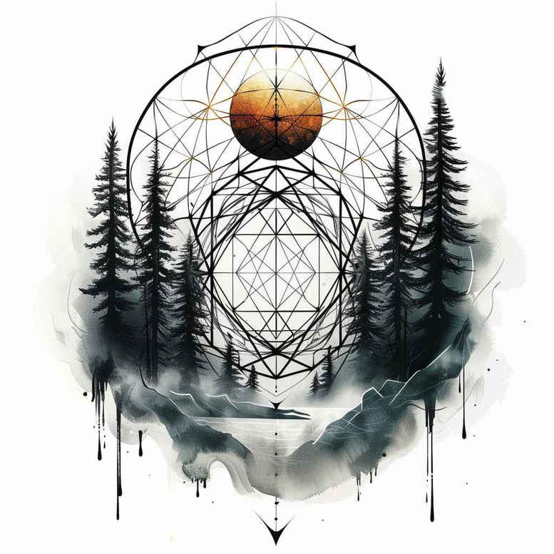 nature-and-geometry tattoo design ideas Realism depth of field mirror symmetry for upper back