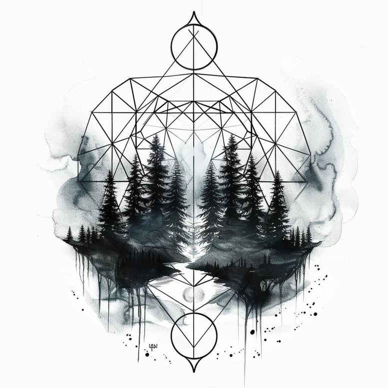 nature-and-geometry tattoo design ideas macro modular shape for inner arm