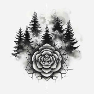 nature-and-geometry tattoo design ideas Realism precise gradient modular shape for sternum