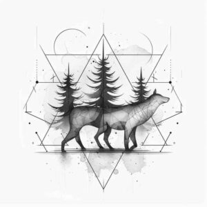 nature-and-geometry tattoo design ideas Surrealism floating elements modular shape symbol of courage
