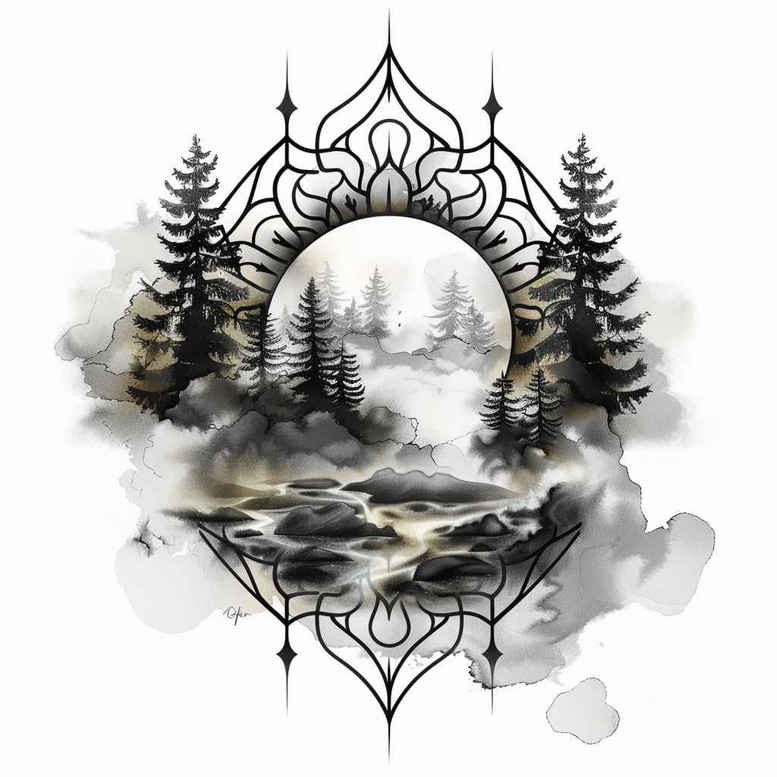 nature-and-geometry tattoo design ideas fine detail nested polygons for temple