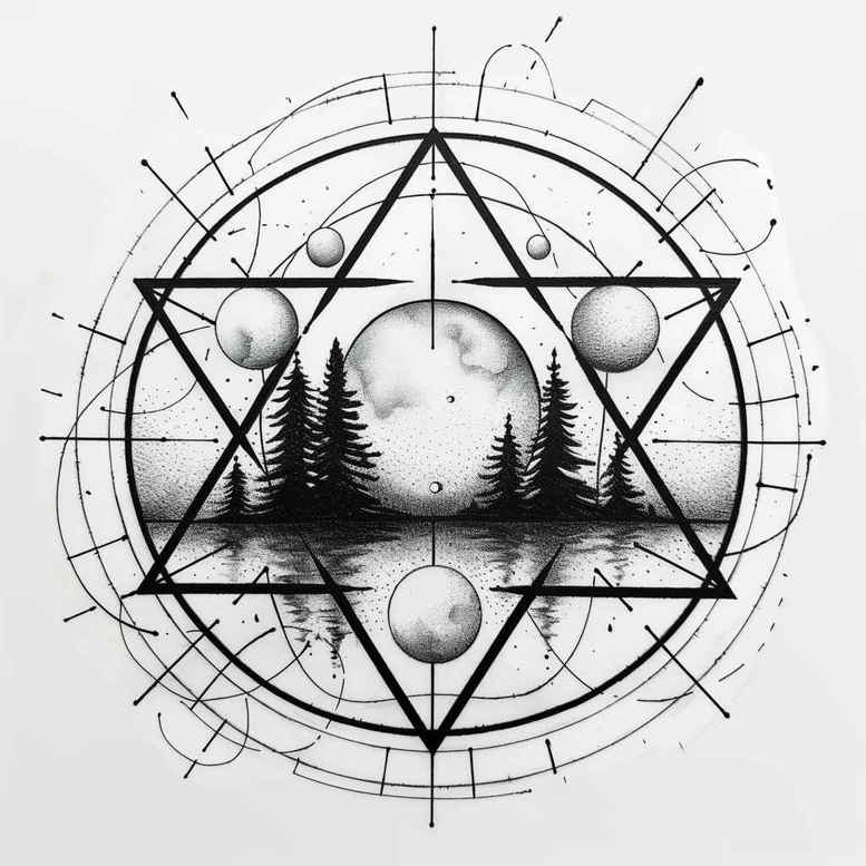 nature-and-geometry tattoo design ideas clean fill network lines symbolising perseverance