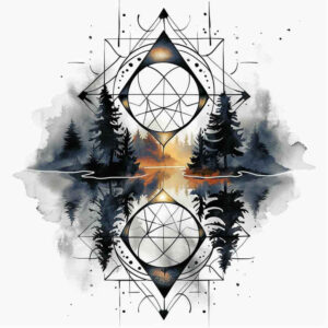 nature-and-geometry tattoo design ideas Surrealism morphic orbital pattern embodying endurance