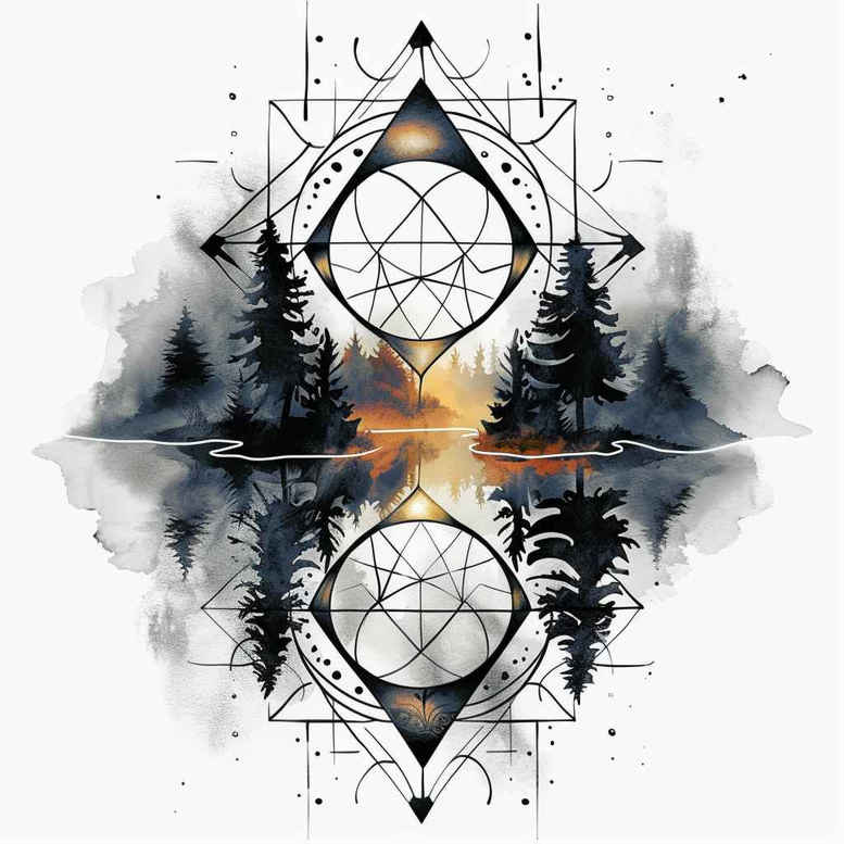 nature-and-geometry tattoo design ideas Surrealism morphic orbital pattern embodying endurance