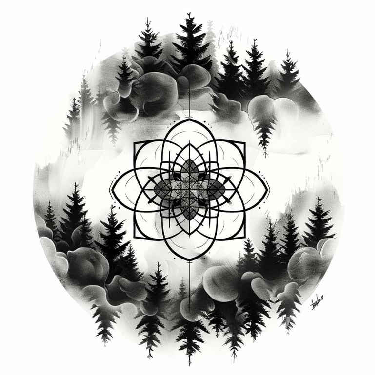 nature-and-geometry tattoo design ideas Surrealism esoteric solid fill embodying courage