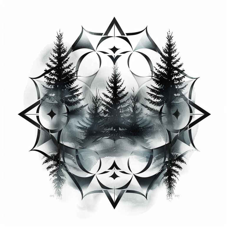 nature-and-geometry tattoo design ideas watercolor-style solid fill for temple