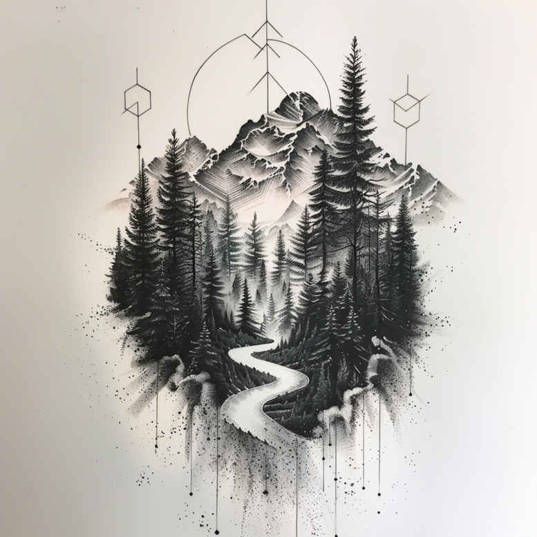 nature-and-geometry tattoo design ideas layered fill symmetric outline for biceps