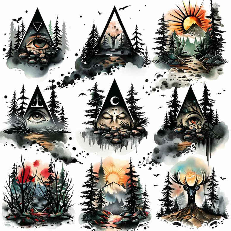 nature-and-geometry tattoo design ideas Surrealism distorted reality symmetrical embodying determination