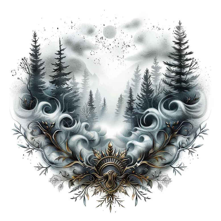 nature-and-geometry tattoo design ideas clean lines traditional flash for back