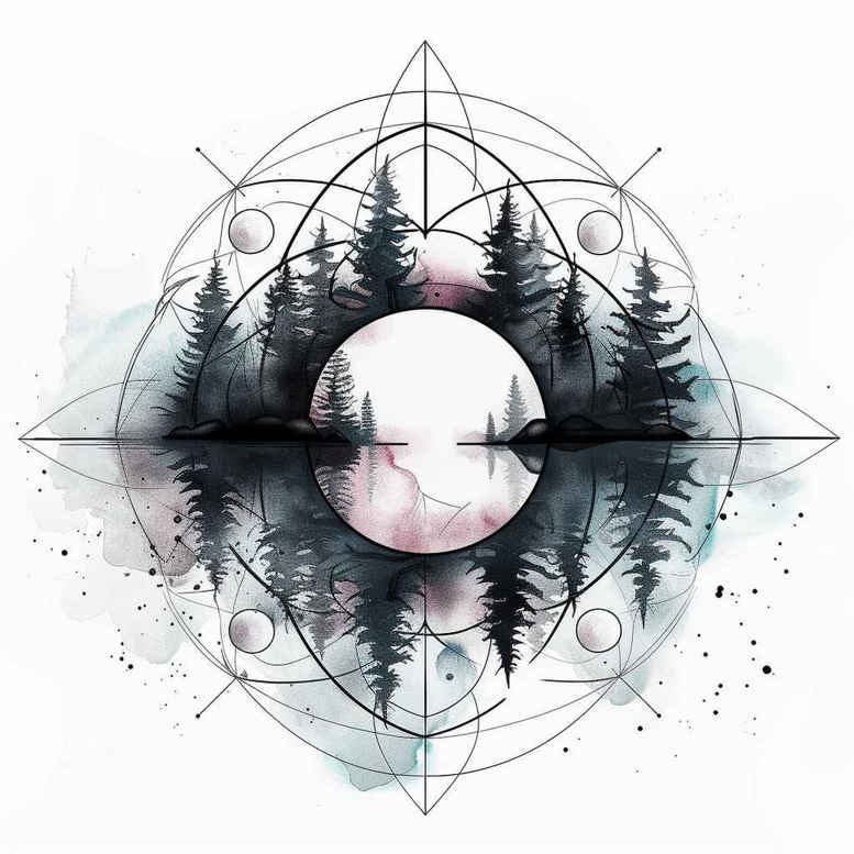 nature-and-geometry tattoo design ideas wide-angle traditional flash for triceps