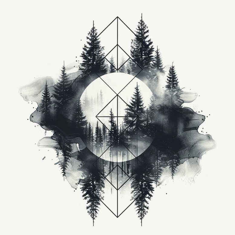 nature-and-geometry tattoo design ideas Realism refined lines triangular pattern for collarbone