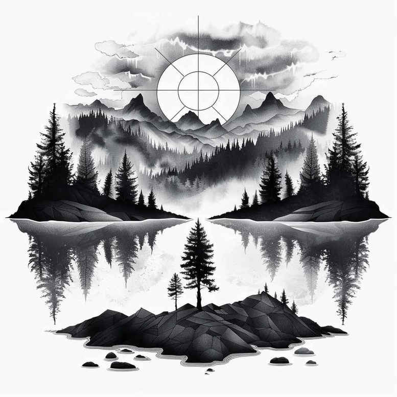 nature-and-geometry tattoo design ideas Realism skin realism twin lines for lower back
