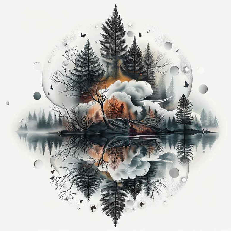 nature-and-geometry tattoo design ideas Realism light play twin lines strength and power