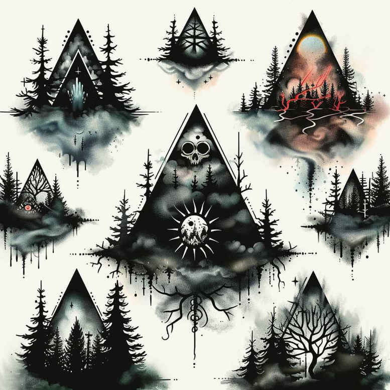 nature-and-geometry tattoo design ideas Surrealism shadow play vector grid for thigh