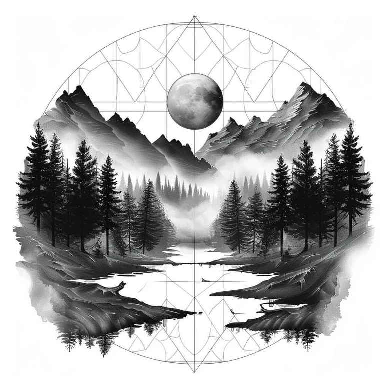 nature-and-geometry tattoo design ideas refined color palette vector lines for lower back