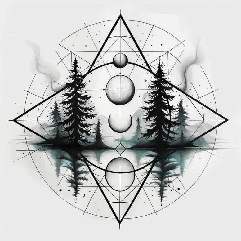 nature-and-geometry tattoo design ideas fluid motion vintage style represents perseverance